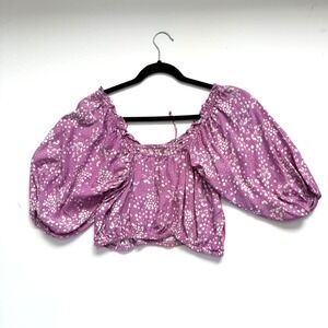 Faithfull The Brand Women's Milkmaid Floral Crop Top Purple Size L‎ Cottagecore